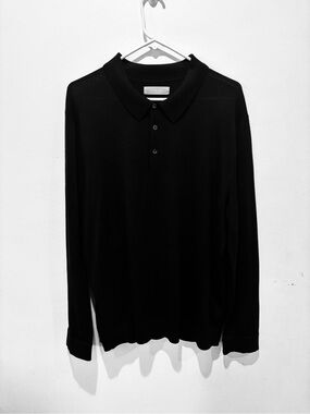 Everlane Like New Wool Blend Lightweight Black Long Sleeve Polo Size Large